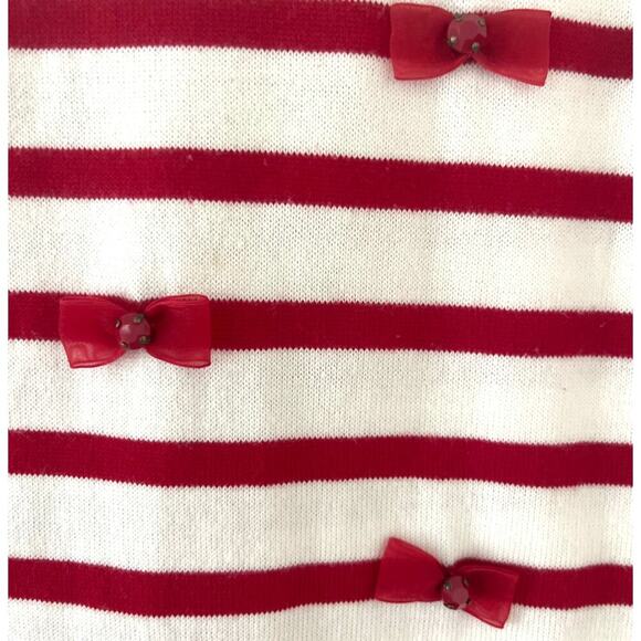 Talbots Womens Red & White Striped Lightweight Sweater Bows Size Large Peitie - Picture 5 of 9